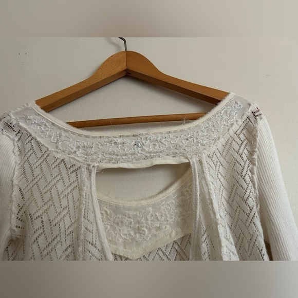 Free people Embellished chest front Long sleeve Keyhole back open knit Size M - Picture 6 of 10